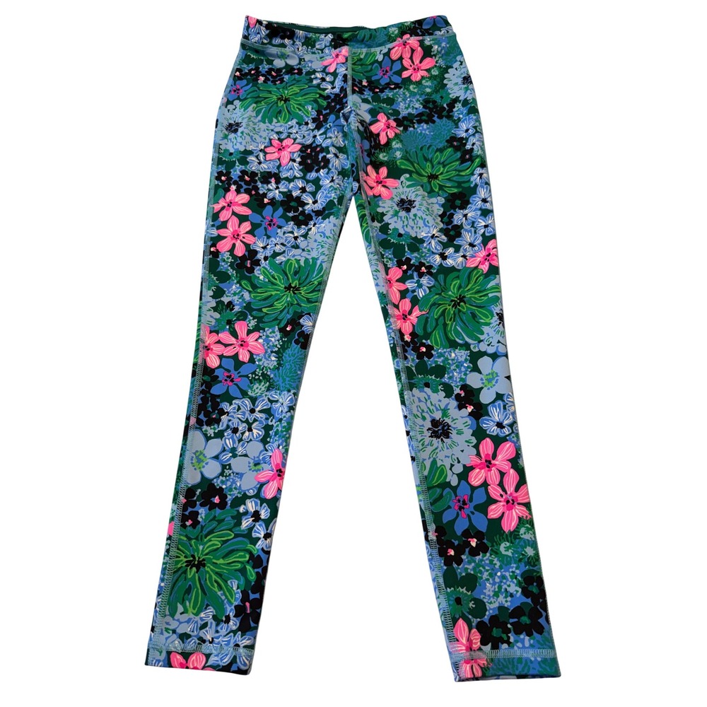 Lilly Pulitzer Luxletic Floral Leggings Blue Green Pink XL 12-14 Yoga Pants